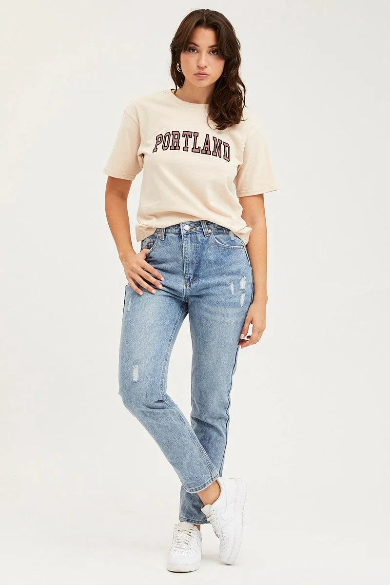Fun Prints Beige T Shirt Short Sleeve