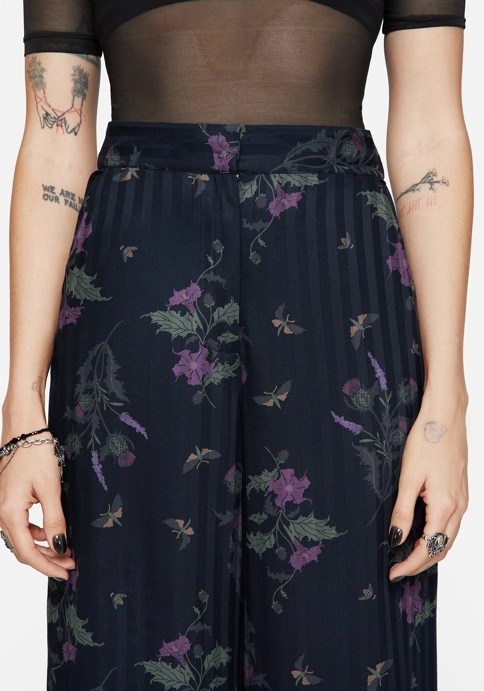 Cassandra Satin Stripe Thistle Print Trouser Temperature Regulating Recycled Polyester Blend