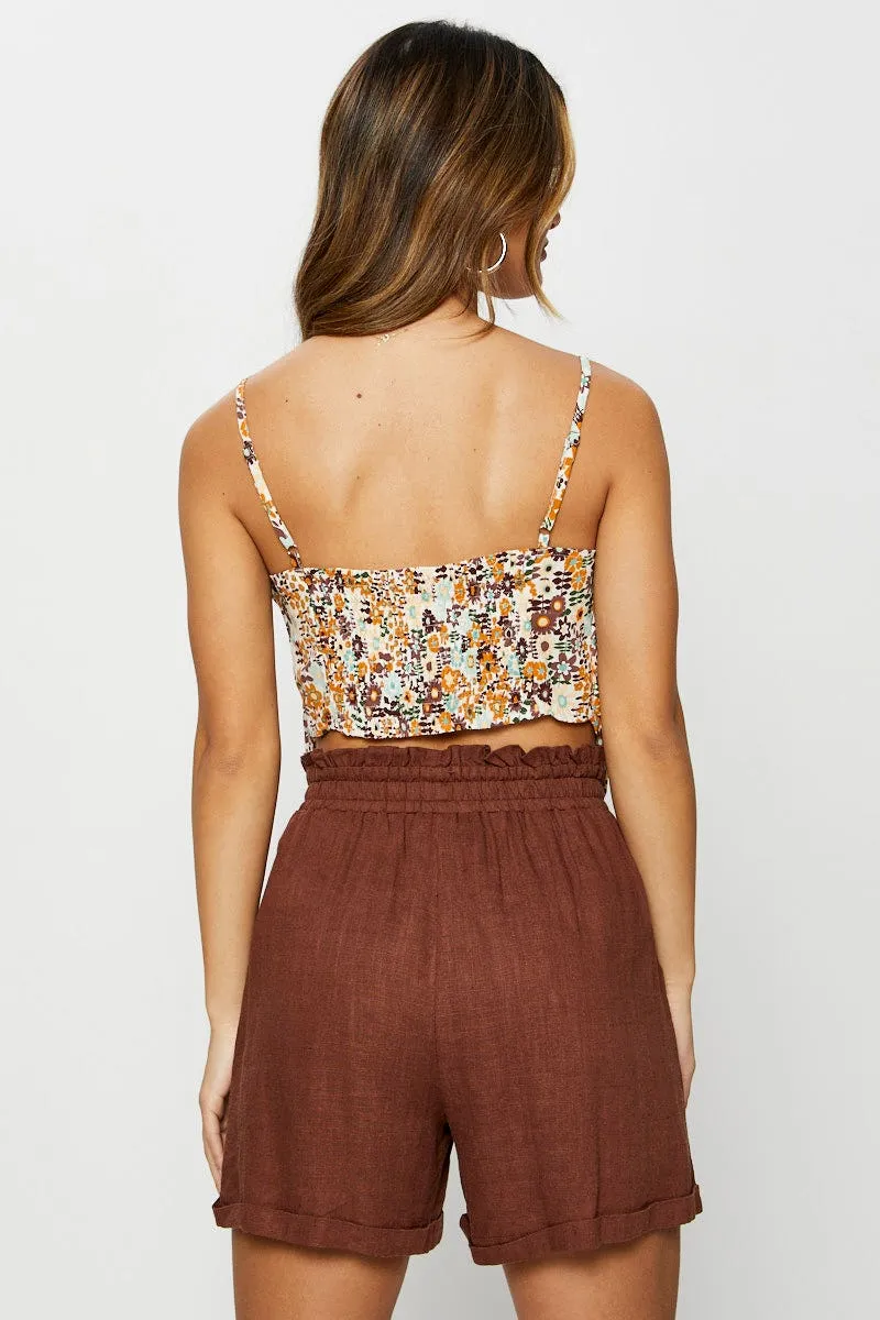 Outdoor Pants Print Scarf Singlet Sleeveless Crop Satin