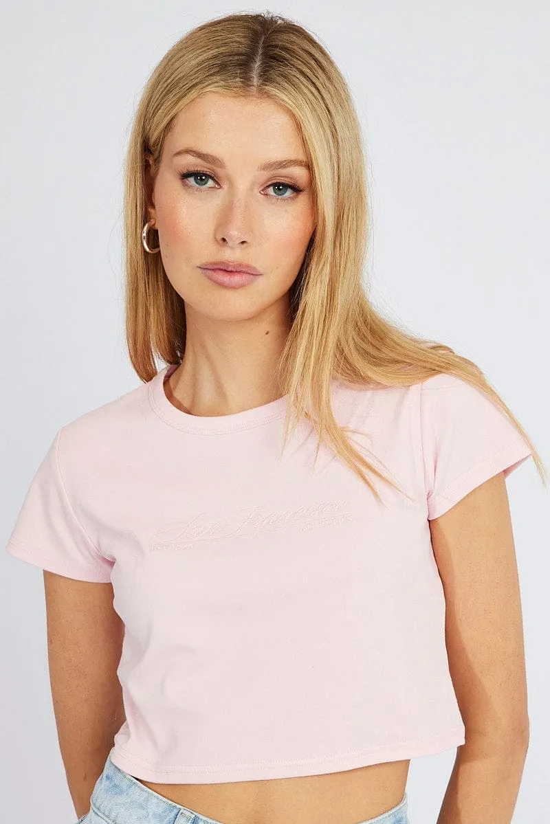Pink Graphic Tee Crop Short Sleeve Cool and Relaxed Sublimation Resistant Fabric