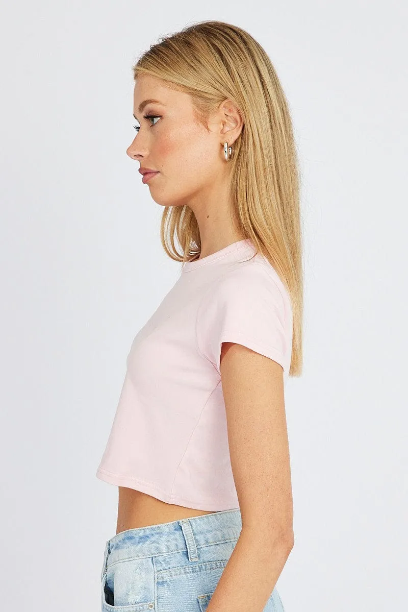Sleek Layer Pink Graphic Tee Crop Short Sleeve