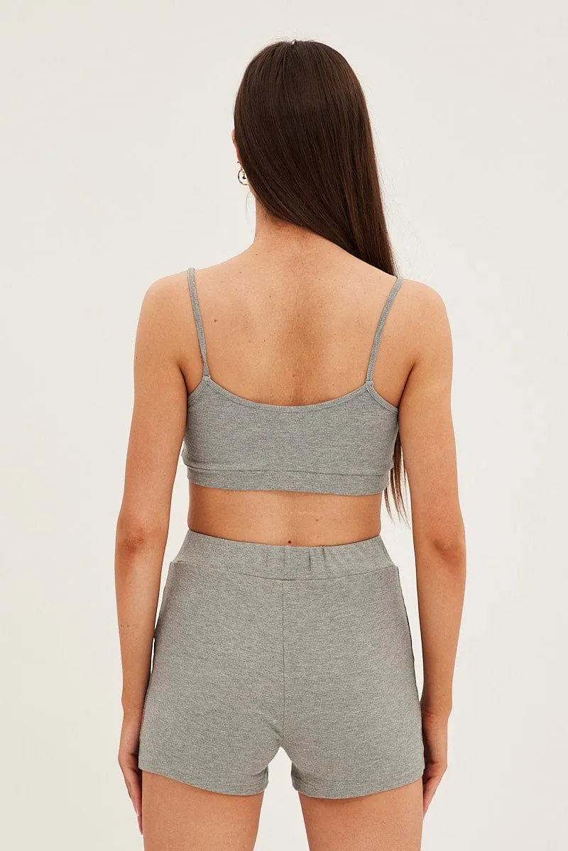 Lightweight Layering Grey Crop Singlet Loungewear Set