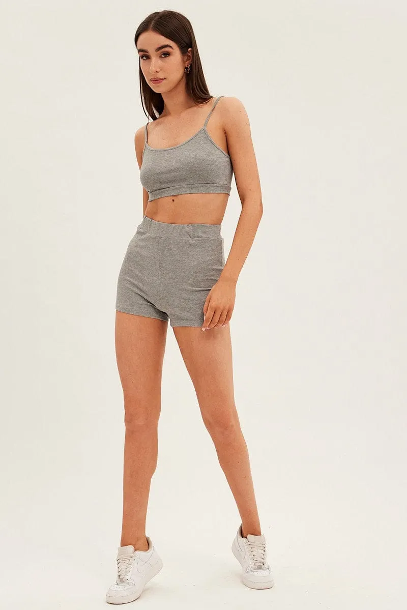 Grey Crop Singlet Loungewear Set TemperatureControlTechnology