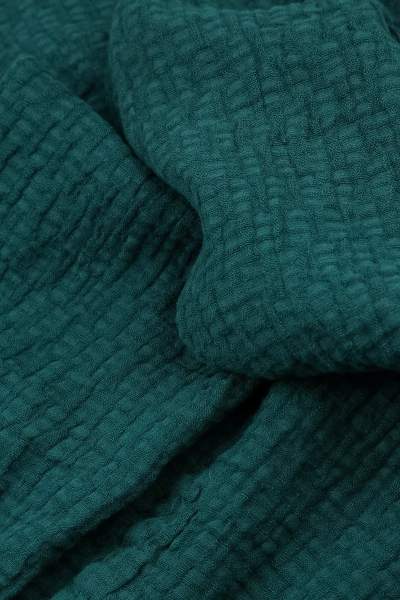 Peacock Textured Linen Midi Skirt Glossy Texture