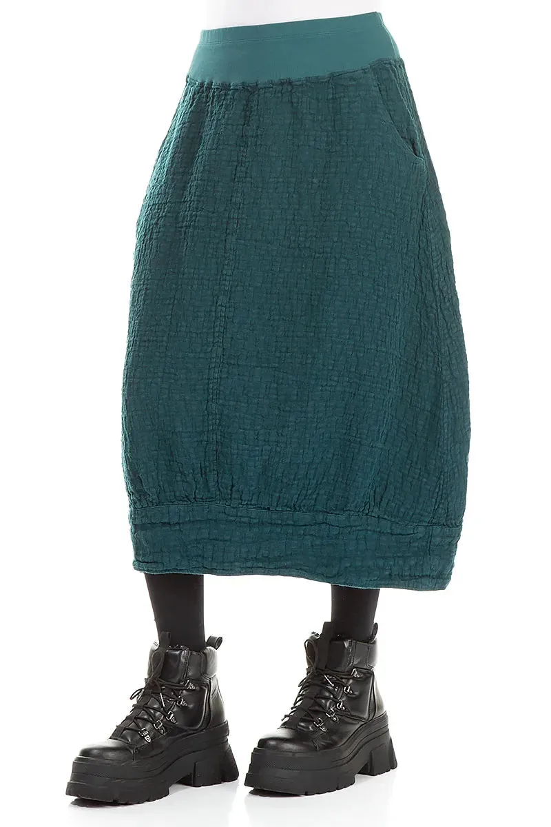 Peacock Textured Linen Midi Skirt Pocket Design Maxi length