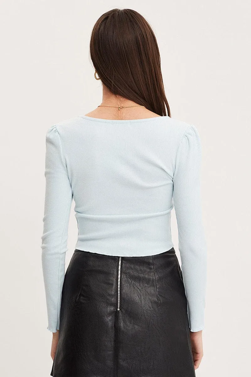 Seasonal Fashion Blue Crop Top Long Sleeve