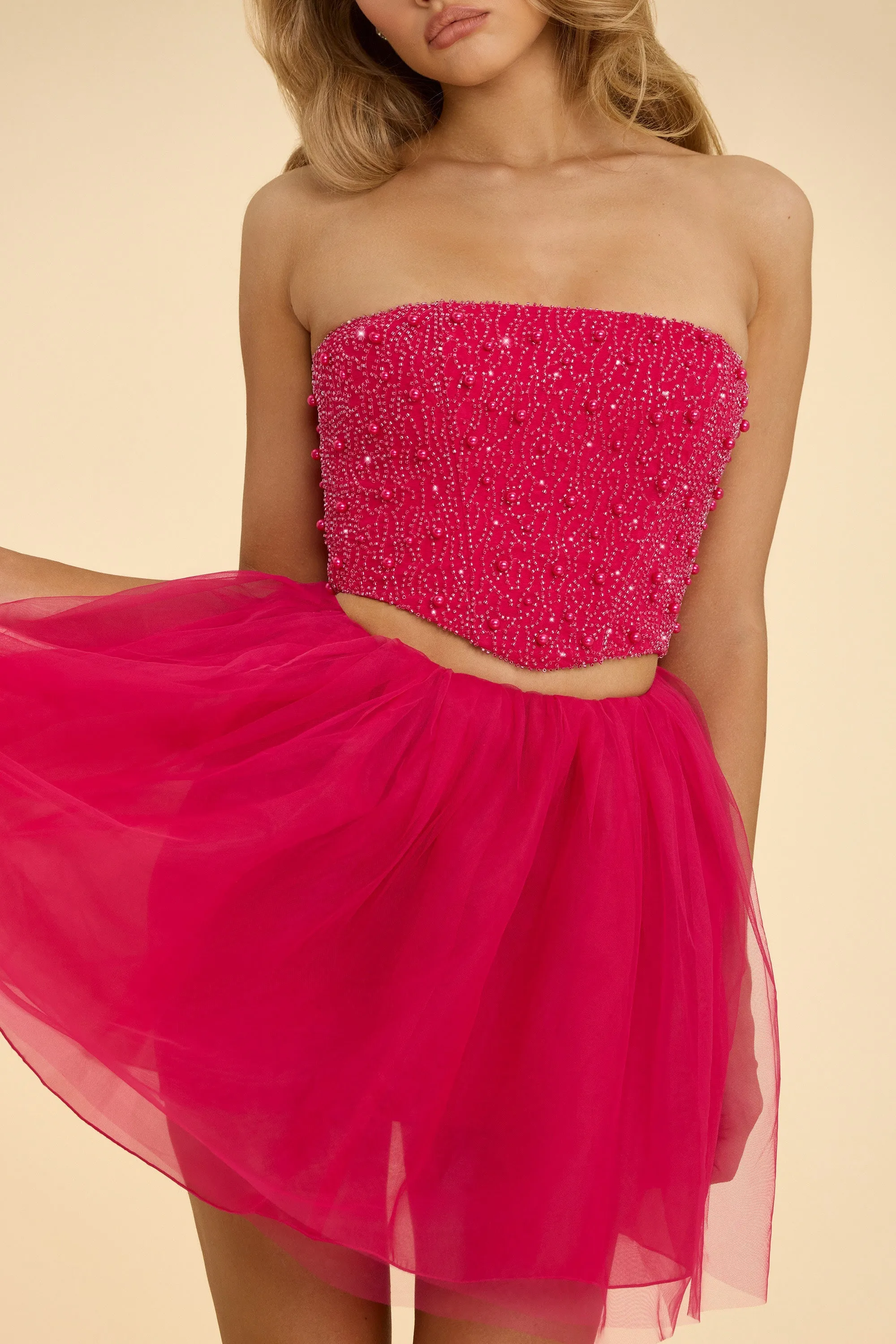 EcoFriendlyTextile Easy Cool Strapless Corset Crop Top in Hot Pink