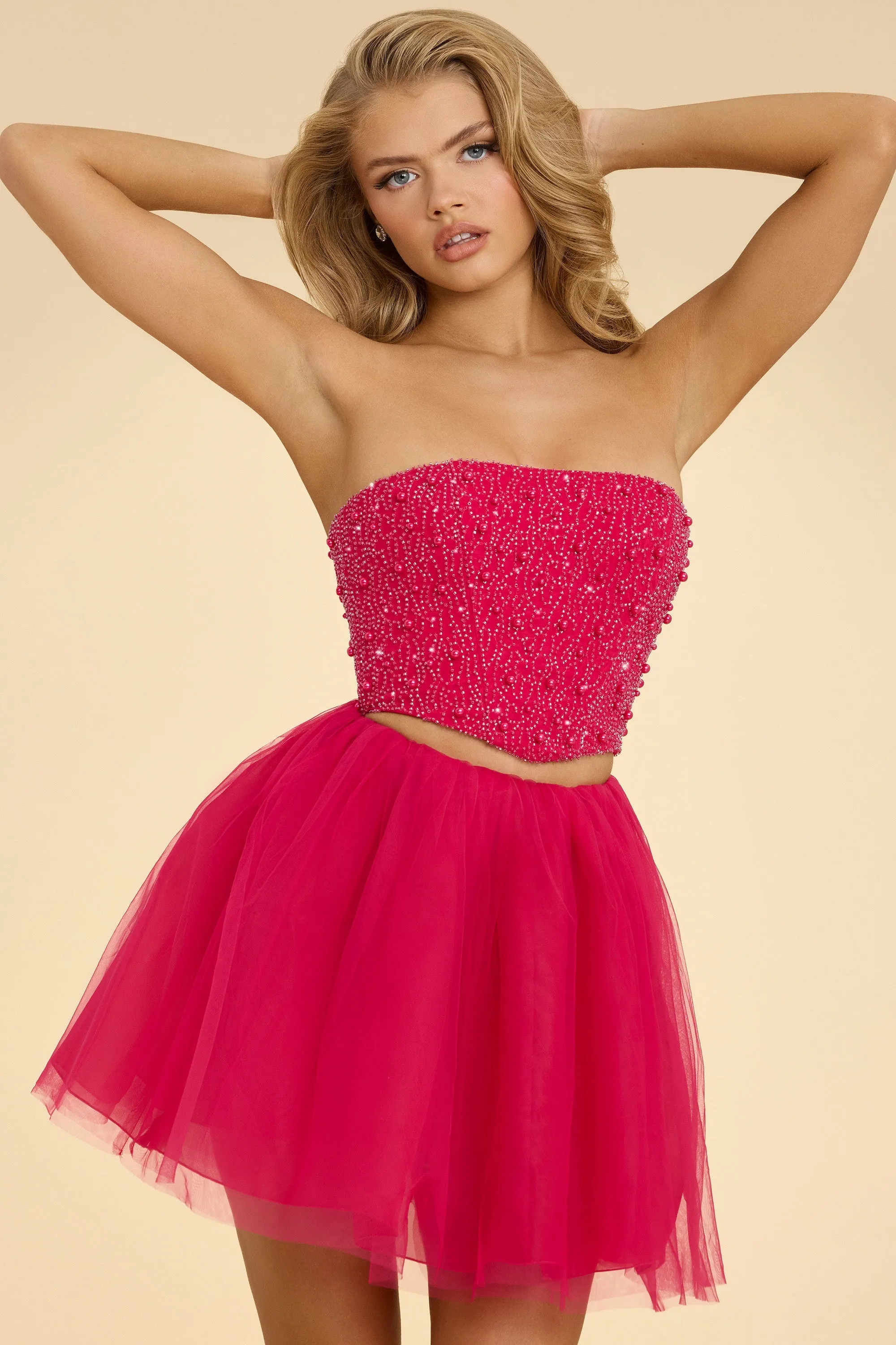 Strapless Corset Crop Top in Hot Pink WaterRepellent Finish