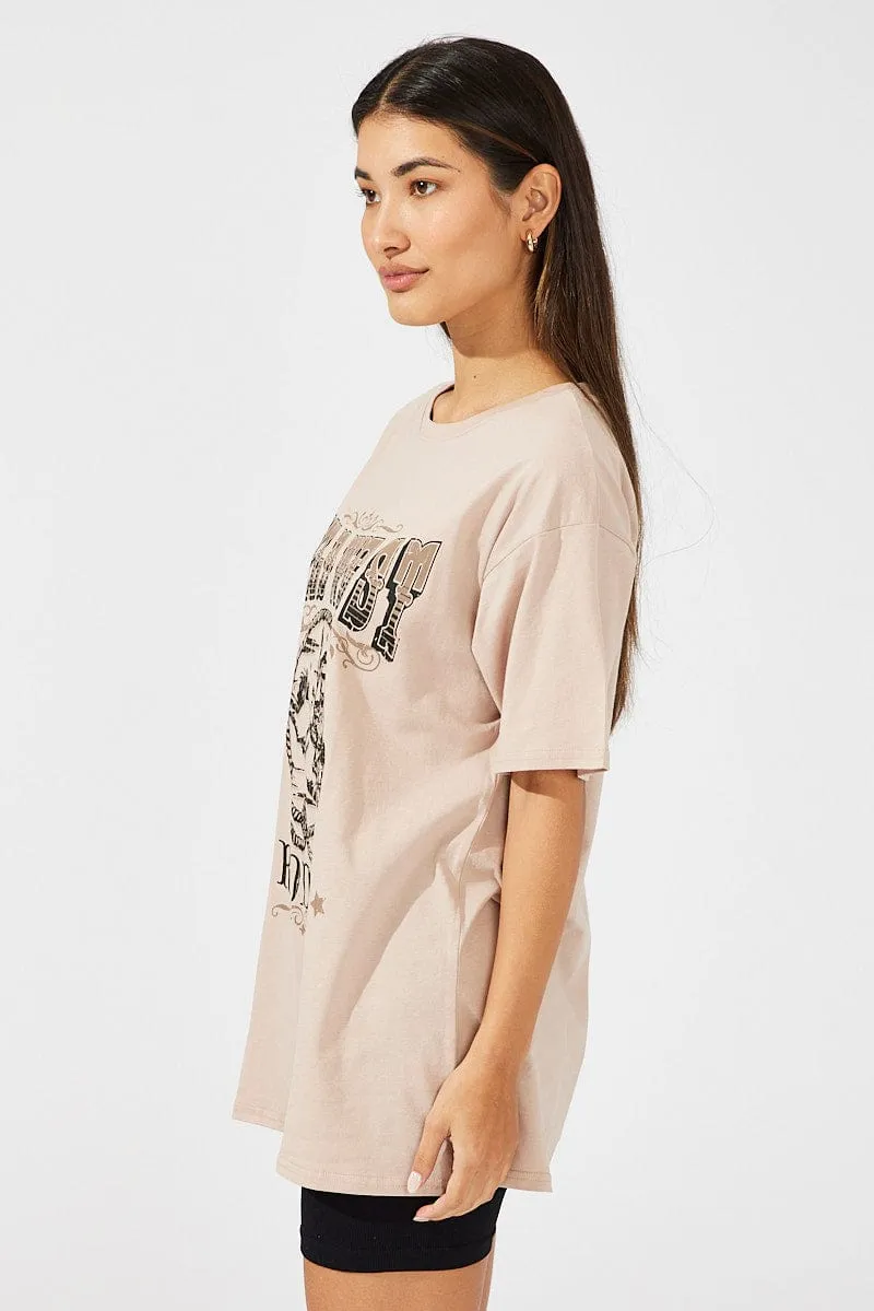 Brown Graphic Tee Short Sleeve Tear Resistant Sporty and Stylish