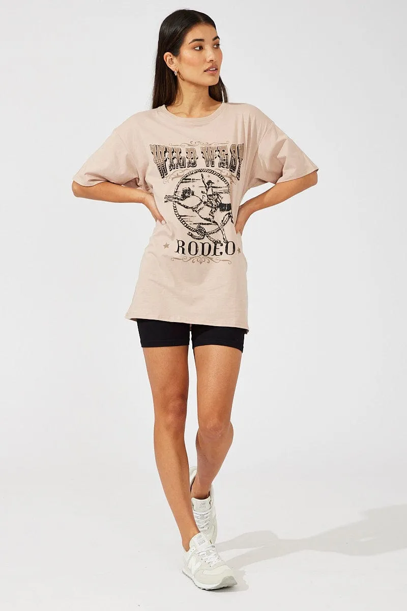 Brown Graphic Tee Short Sleeve Comfy Wear Bohemian freedom