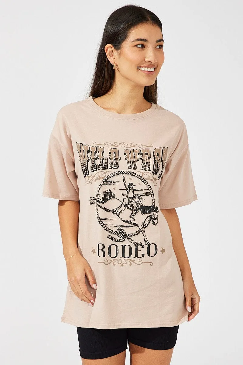 Brown Graphic Tee Short Sleeve Breathable Layer AdvancedMoistureManagement