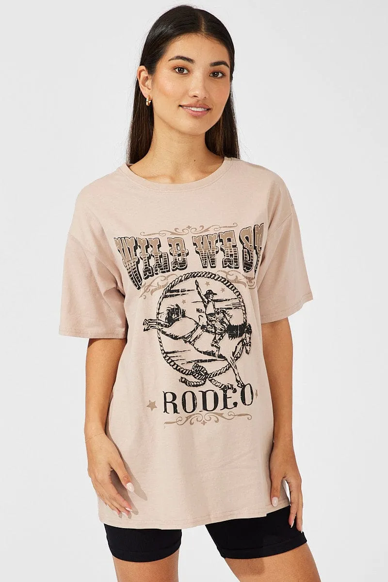 FadeResistant Coating Brown Graphic Tee Short Sleeve
