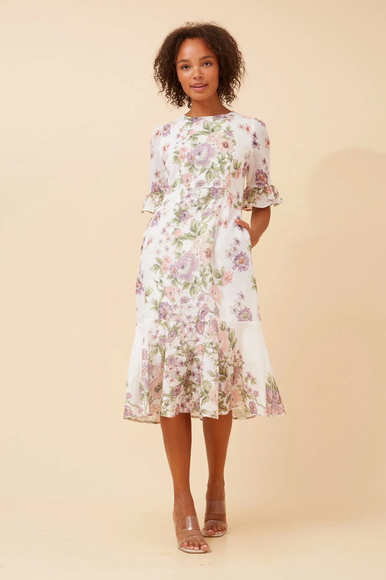 ZALYN FLORAL LINEN BLEND DRESS Trendy Outfit