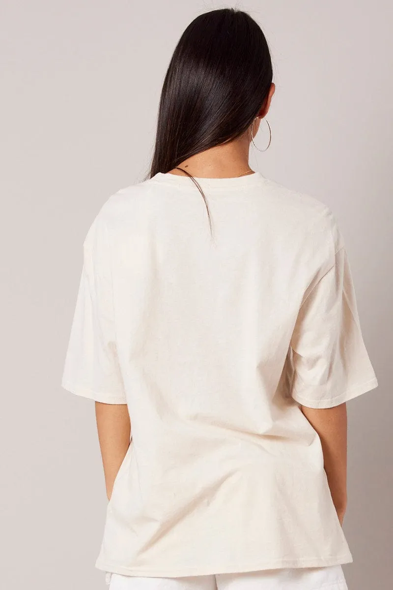 Perfect Fit Wear Beige Graphic Tee Short Sleeve