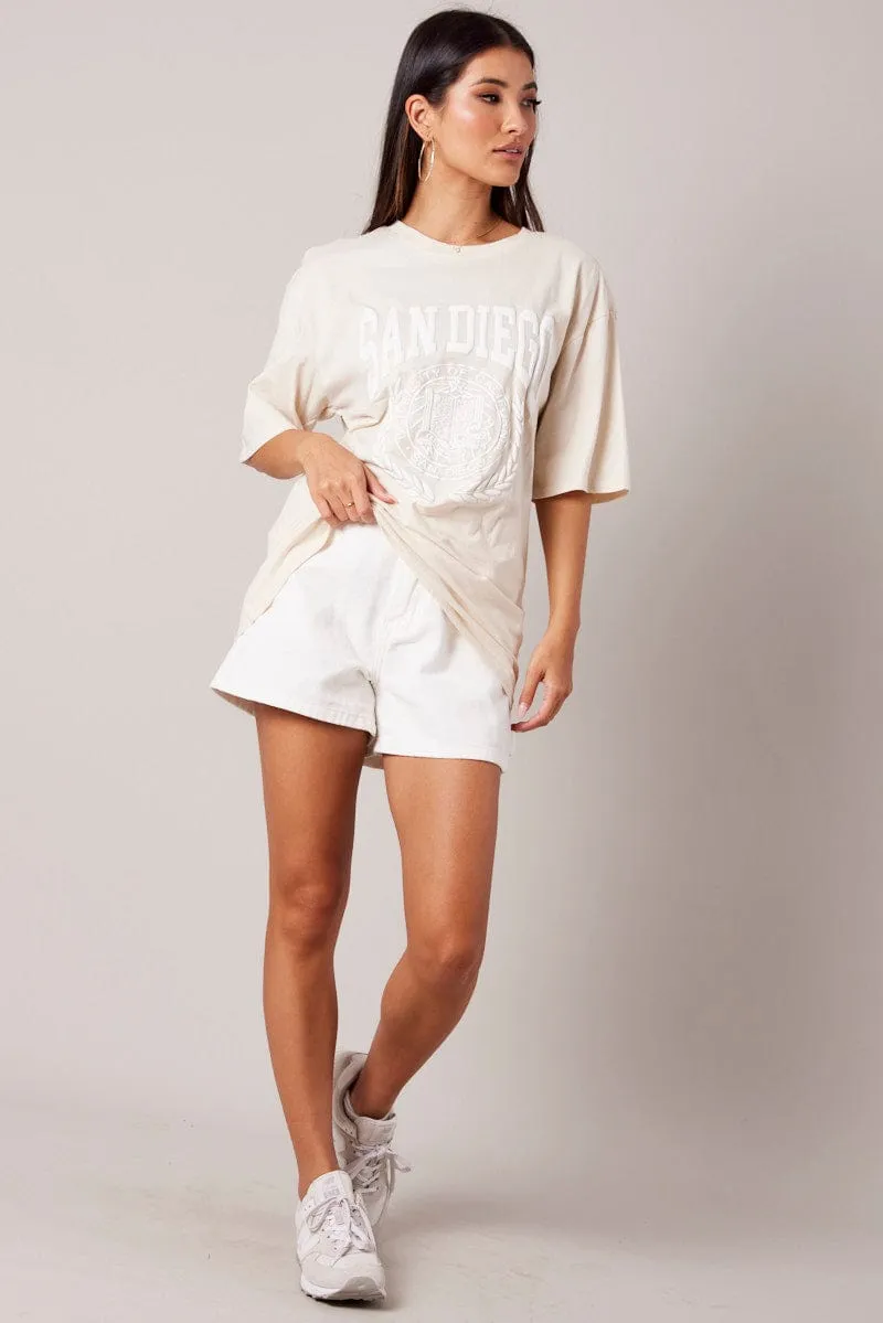 Beige Graphic Tee Short Sleeve Casual Choice