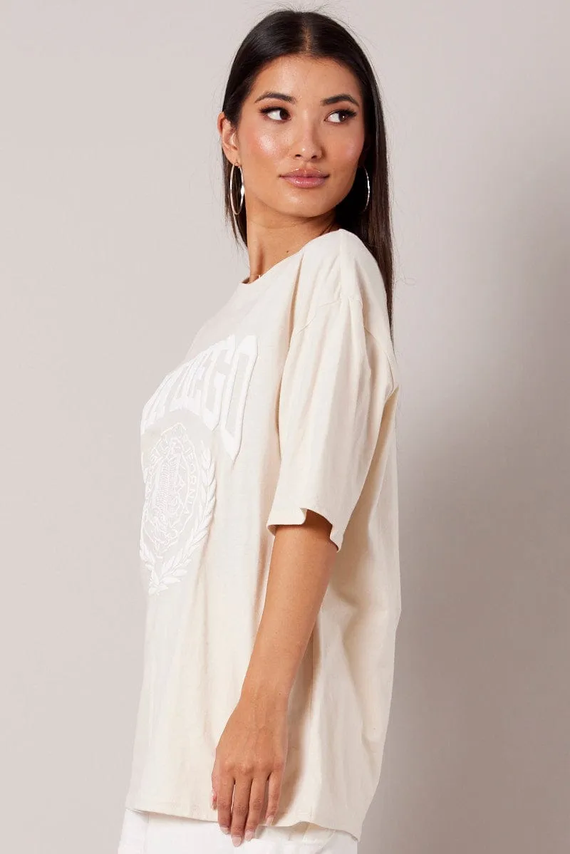 casual and comfortable Trendy Vibe Beige Graphic Tee Short Sleeve