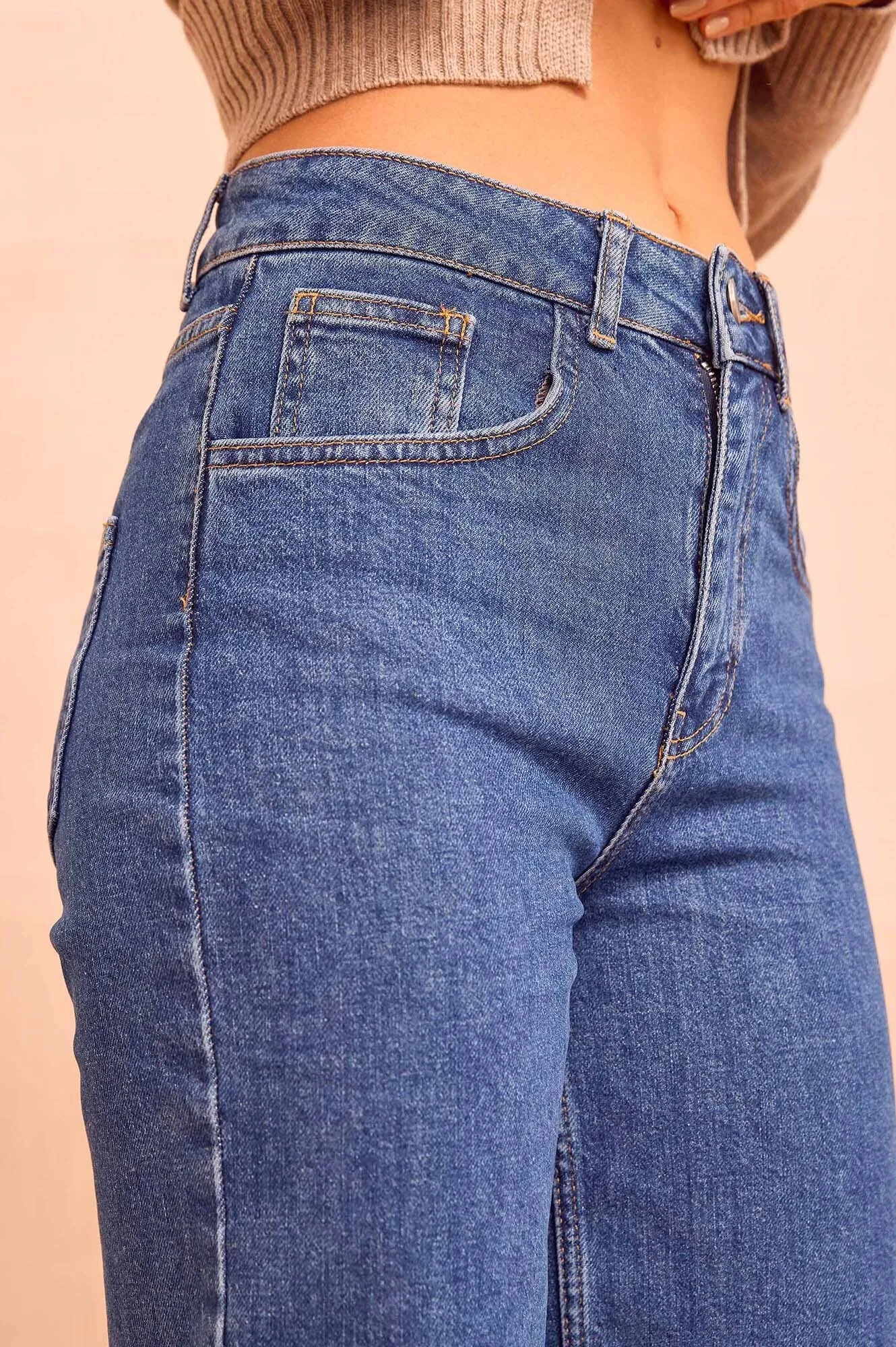 Fit and Comfort Non Stretch Denim Denim Wide Leg Crop Jean | Mid Wash