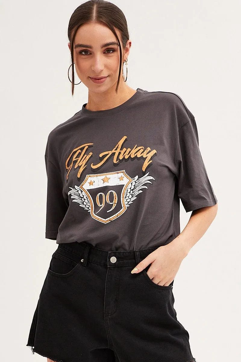 Comfortable Layer Grey T-Shirt Short Sleeve Crew Neck Fly Away Cotton