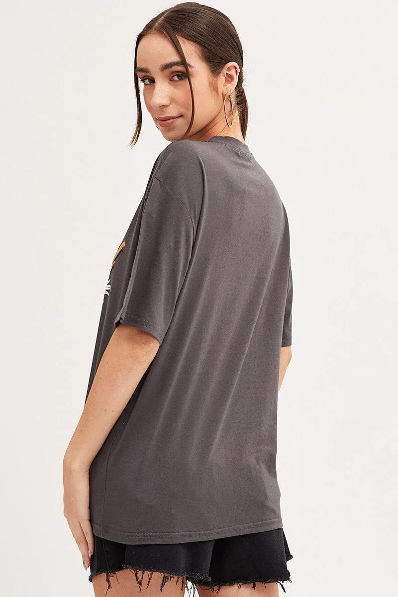 Grey T-Shirt Short Sleeve Crew Neck Fly Away Cotton All Season Wear Easter