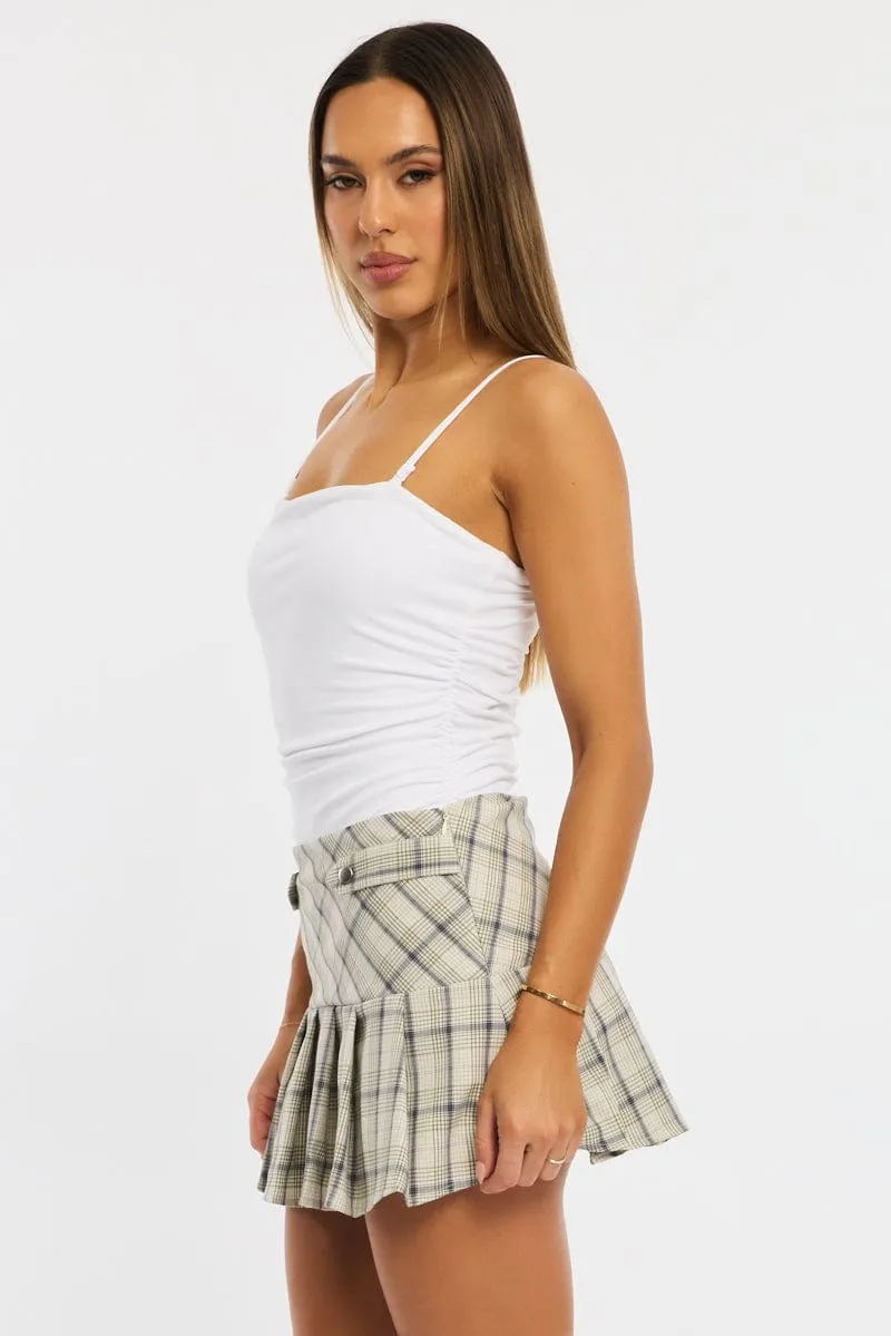 garden party Wrap style Brown Check Mini Skort Skirt Knife Pleat Buckle Detail
