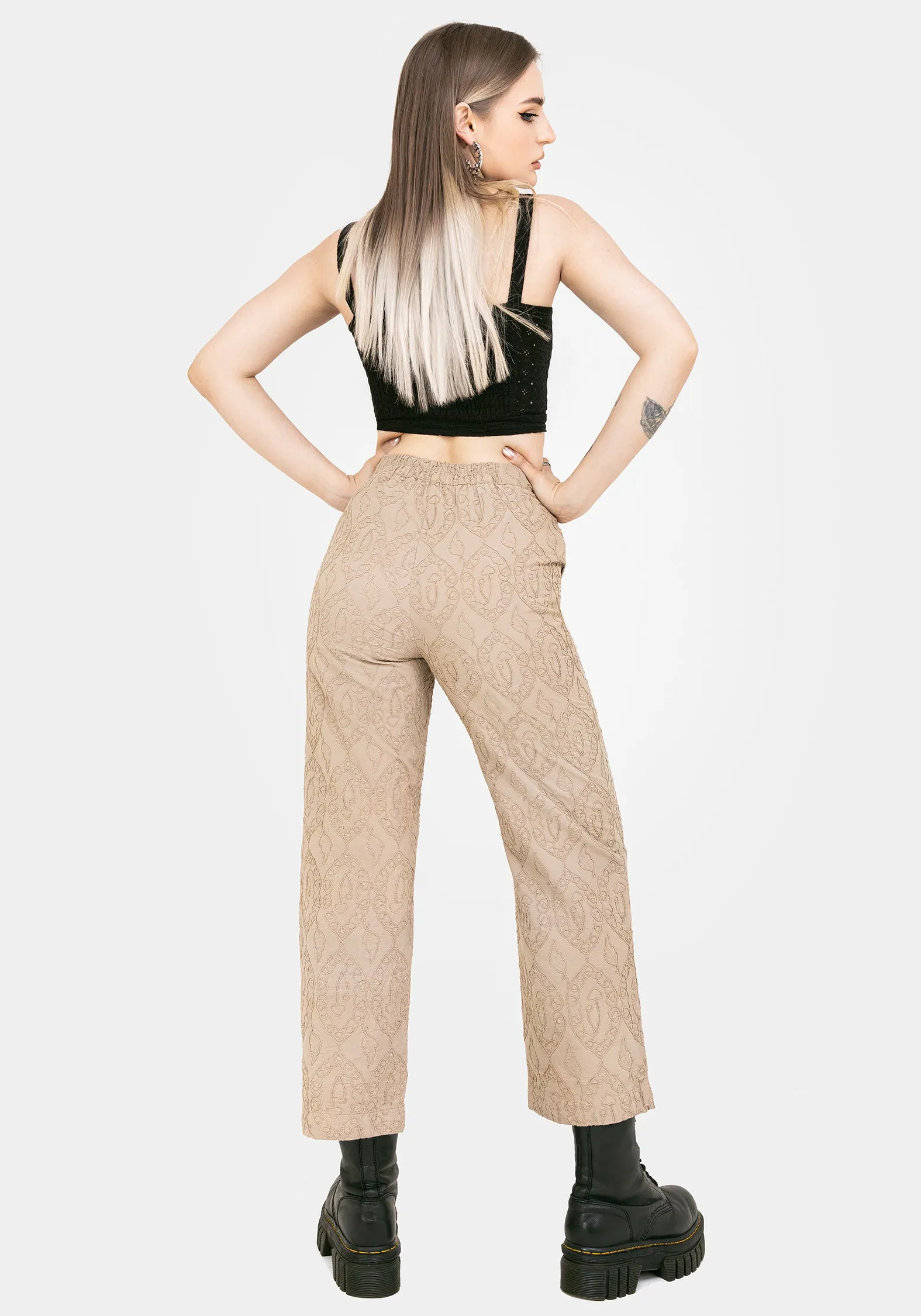 Suma Cotton Textured Pull On Tapered Trouser elastic waistband Versatile Fashion