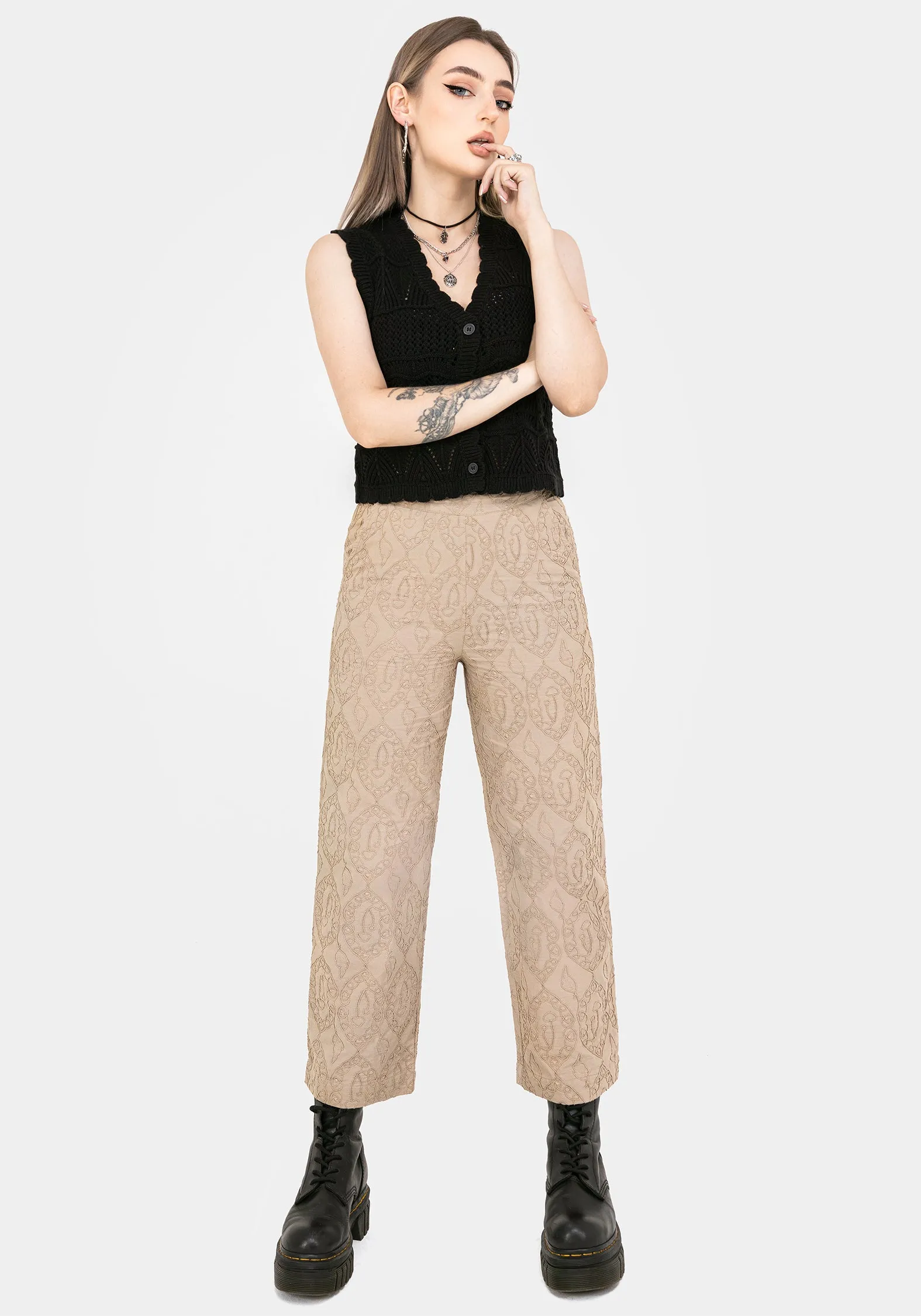 Comfortable Fabric Suma Cotton Textured Pull On Tapered Trouser