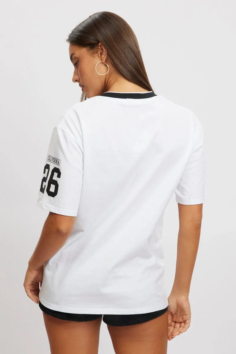 NoSlipGrip White Graphic Tee V Neck Short Sleeve