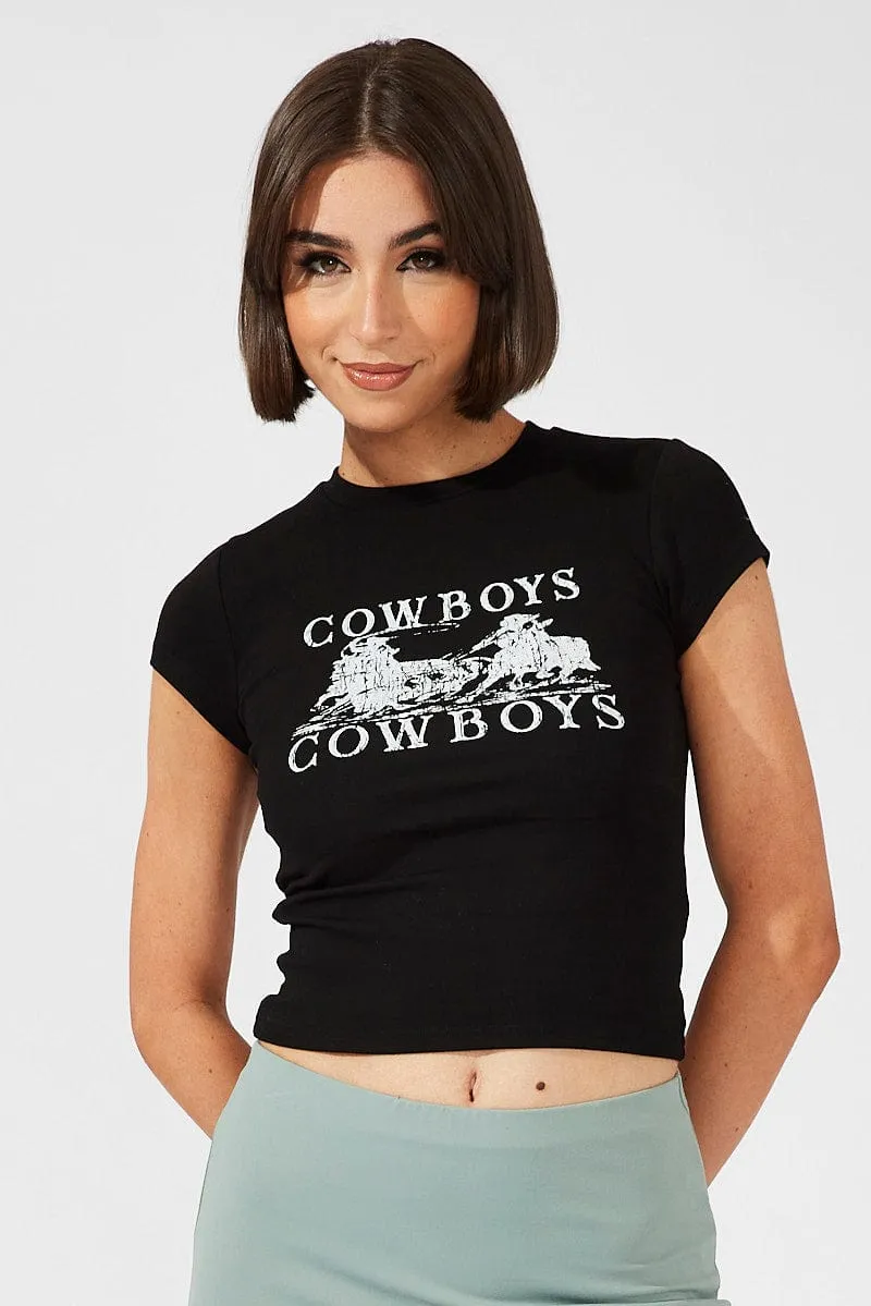 Daily Comfort Style Black Graphic Tee Short Sleeve