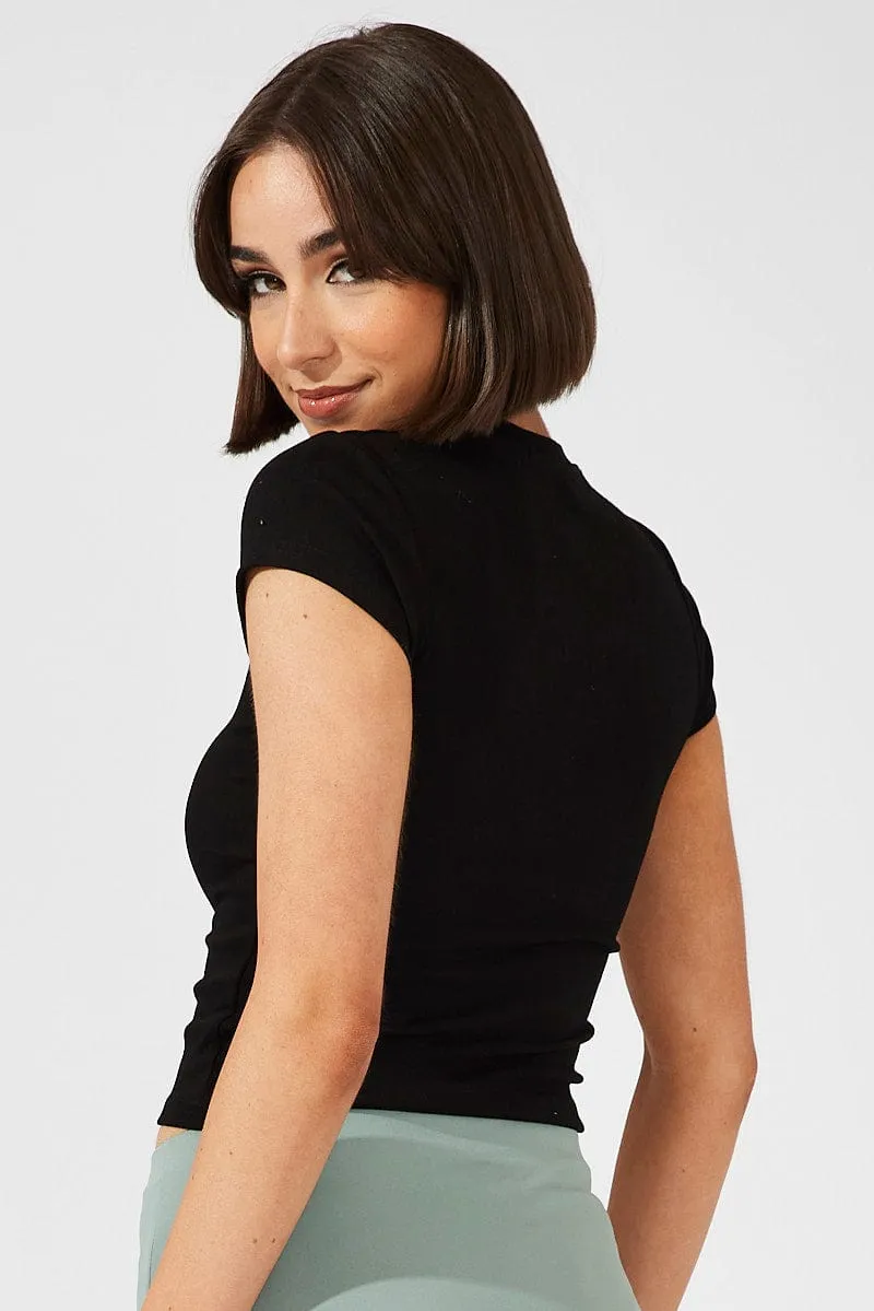 Black Graphic Tee Short Sleeve Minimalist Style
