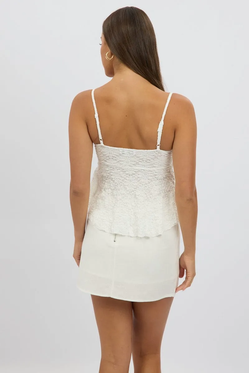 WrinkleResistantCloth Casual Design White Singlet Top Lace