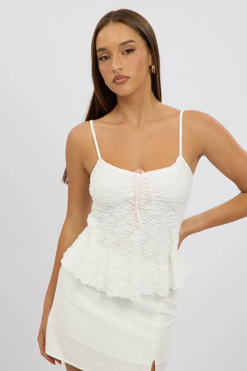 SustainableProduction Stylish Look White Singlet Top Lace