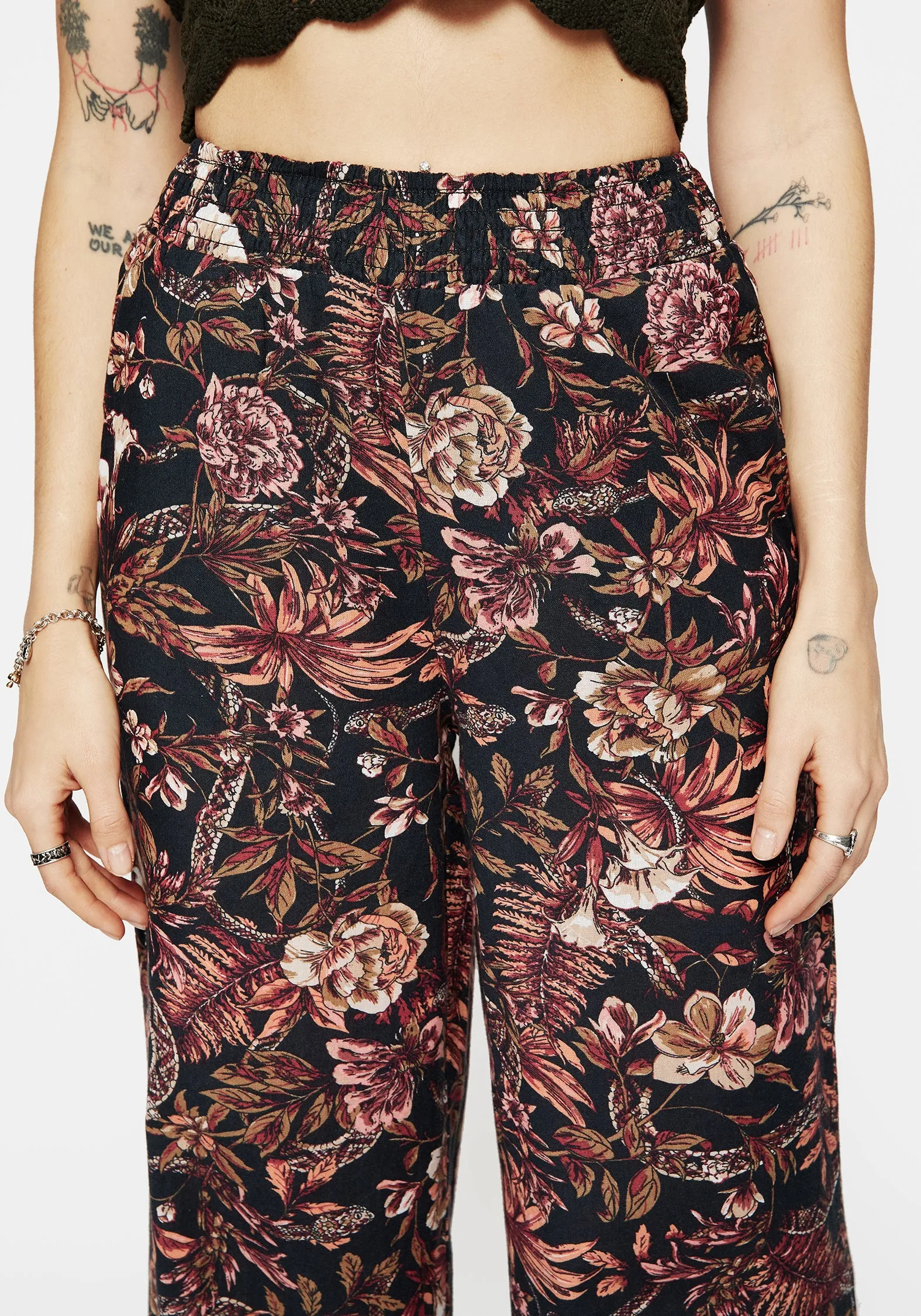 Bashe Cotton Floral Snake Print Wide Leg Trousers Stay Fresh Slim Silhouette