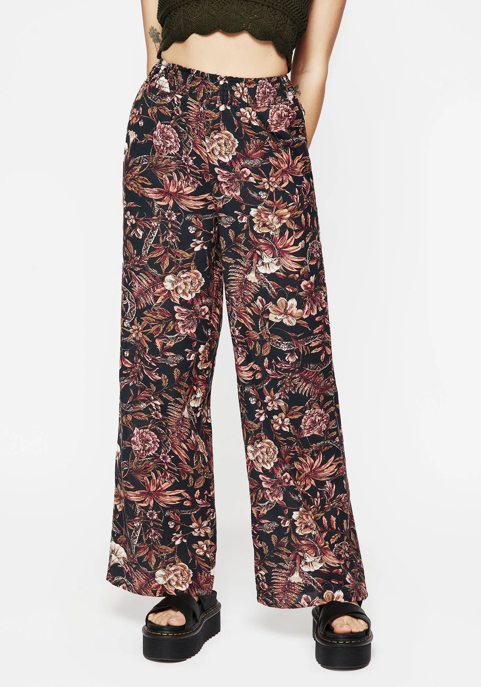 Active Comfort Bashe Cotton Floral Snake Print Wide Leg Trousers