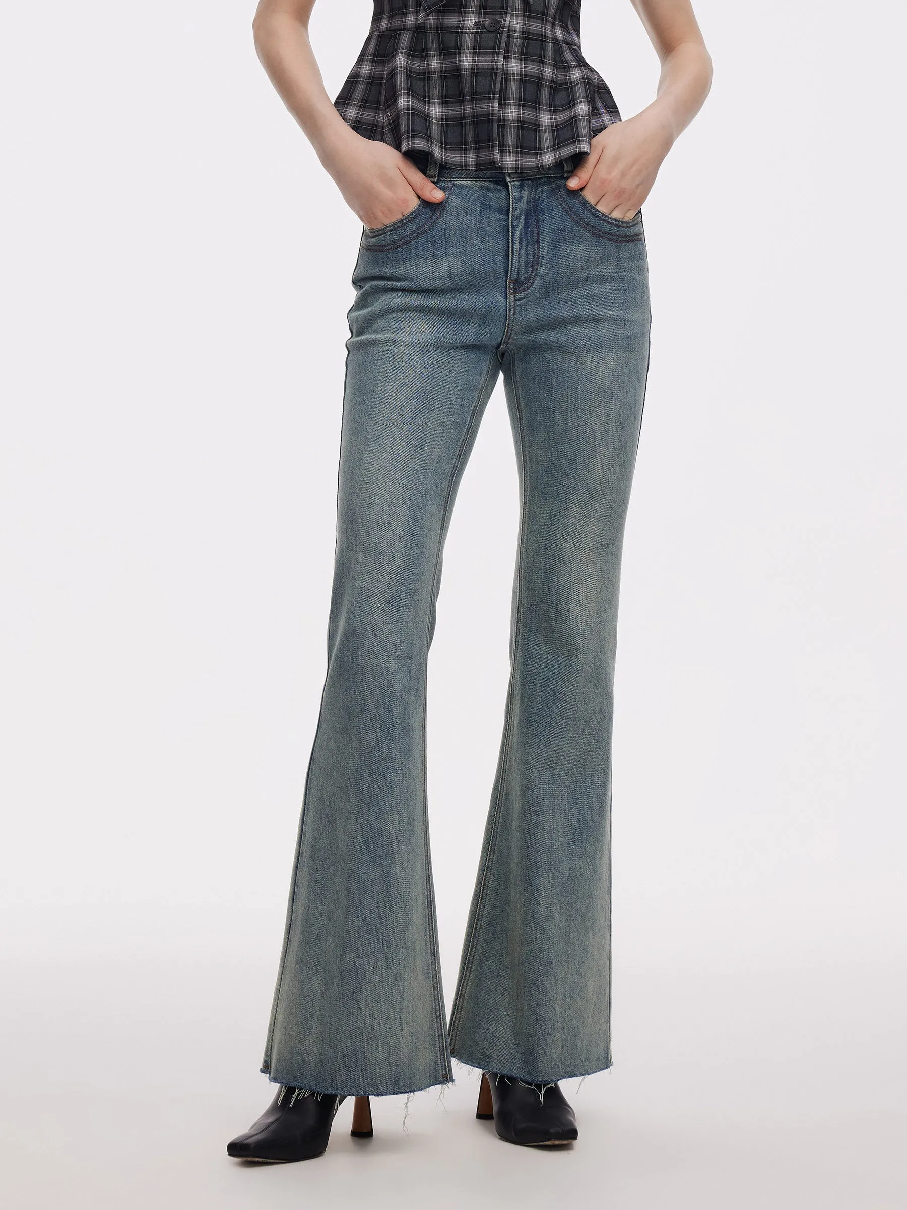 Smooth Minimalist Denim High-Waisted Women Flared Jeans