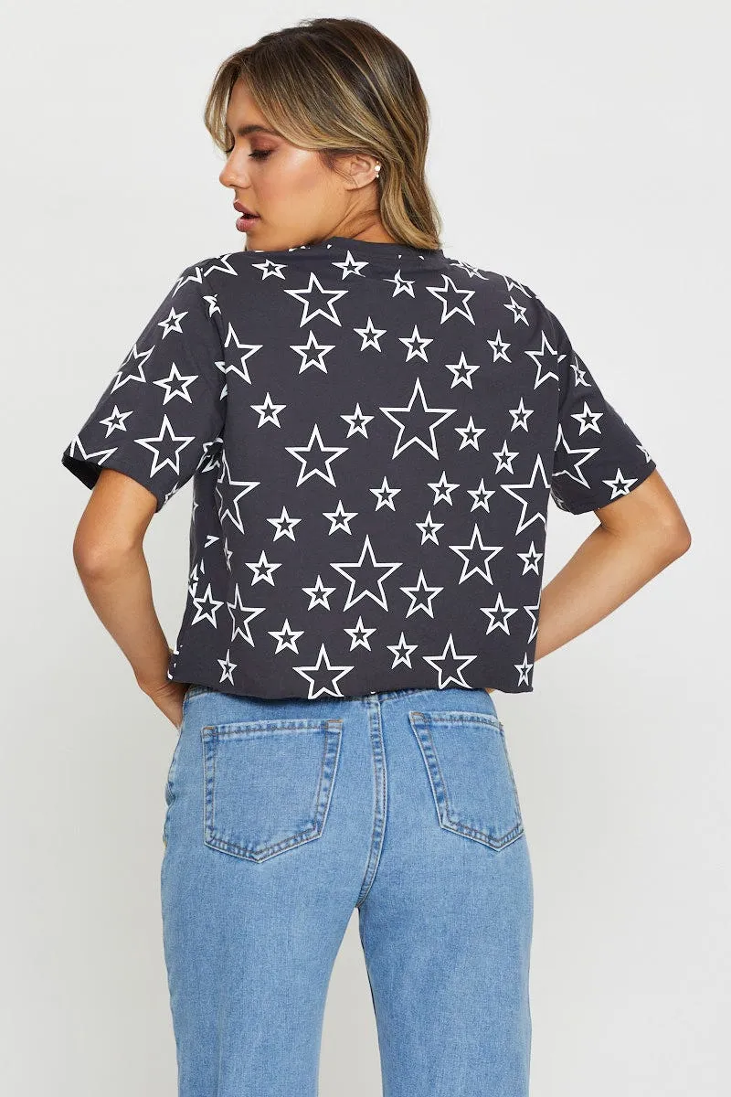 Print Short Sleeve Jersey All Over Star Print T Shirt Thin Core Practical Jacket