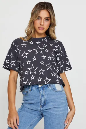 WrinkleFreeFabric Print Short Sleeve Jersey All Over Star Print T Shirt