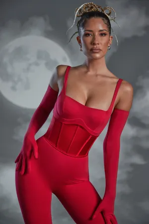 Hand Stitched Waist Cincher Corset in Red ErgonomicCut Warm Jacket