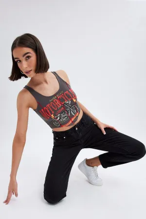 Vital Core Grey Scarf Hem Top Sleeveless Crew Neck