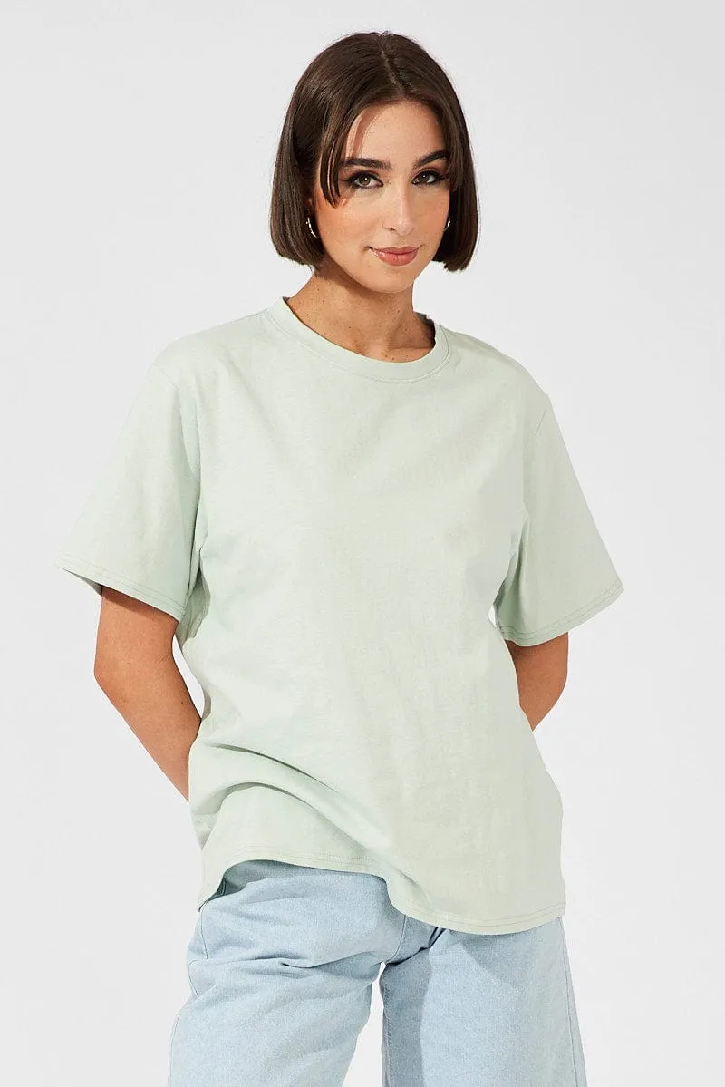 FlexibleElasticity NonSlip Grips Green Oversized T Shirt Short Sleeve Crew Neck