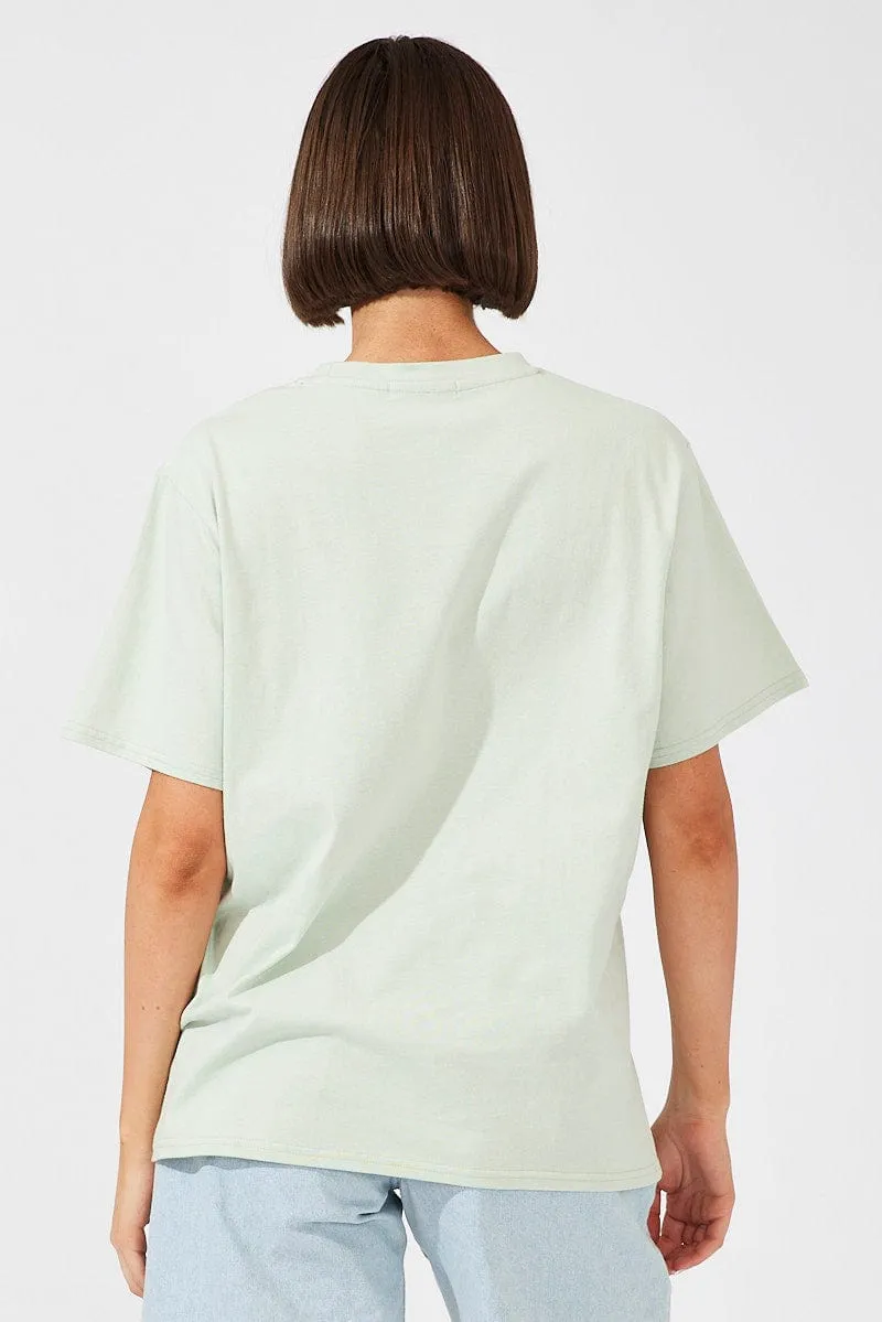 Green Oversized T Shirt Short Sleeve Crew Neck Winter Ready Fur Fit