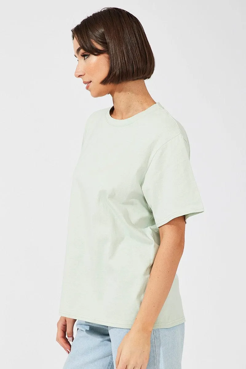 Green Oversized T Shirt Short Sleeve Crew Neck Stylish Jeans