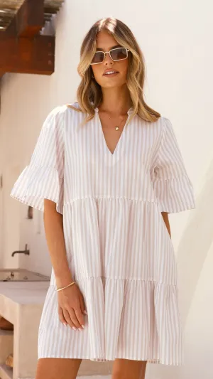 Glow Beat Tarnie Mini Dress - Beige Stripe