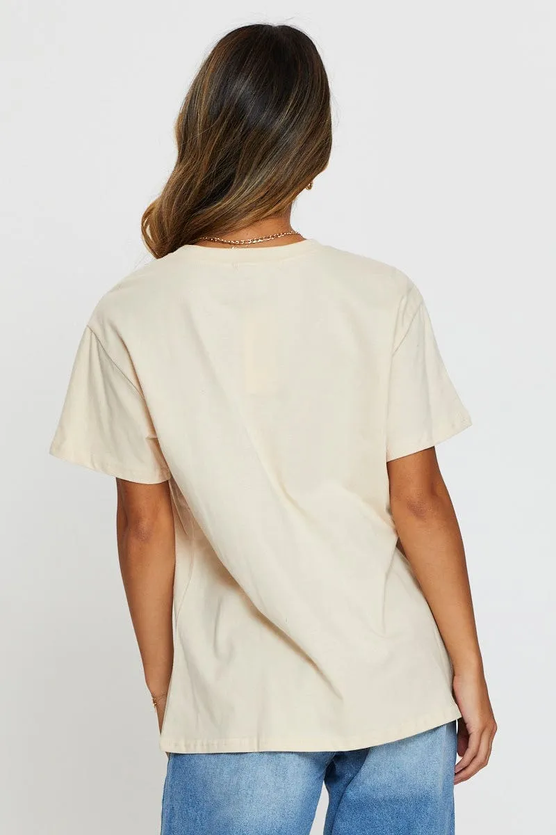 Relaxed Wear Beige Graphic T-Shirt Short Sleeve