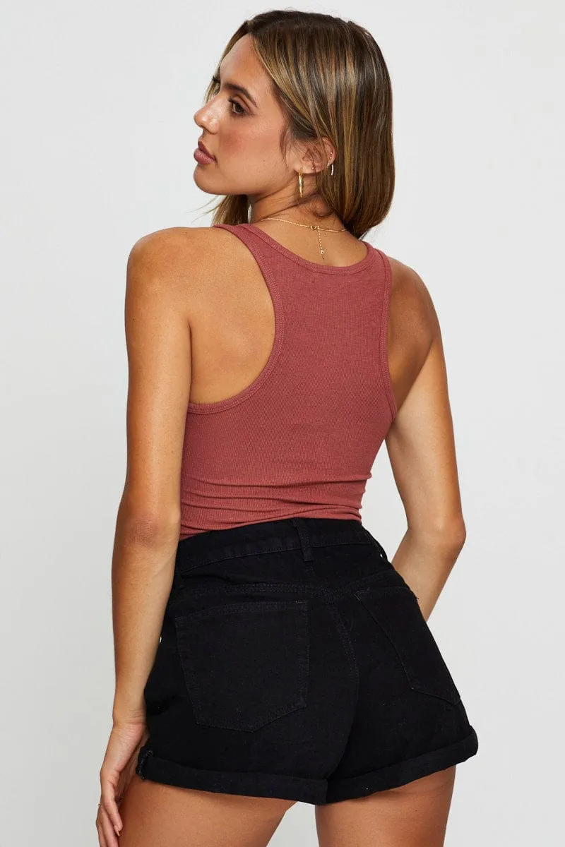 tall size Black Relaxed Denim Shorts High Rise