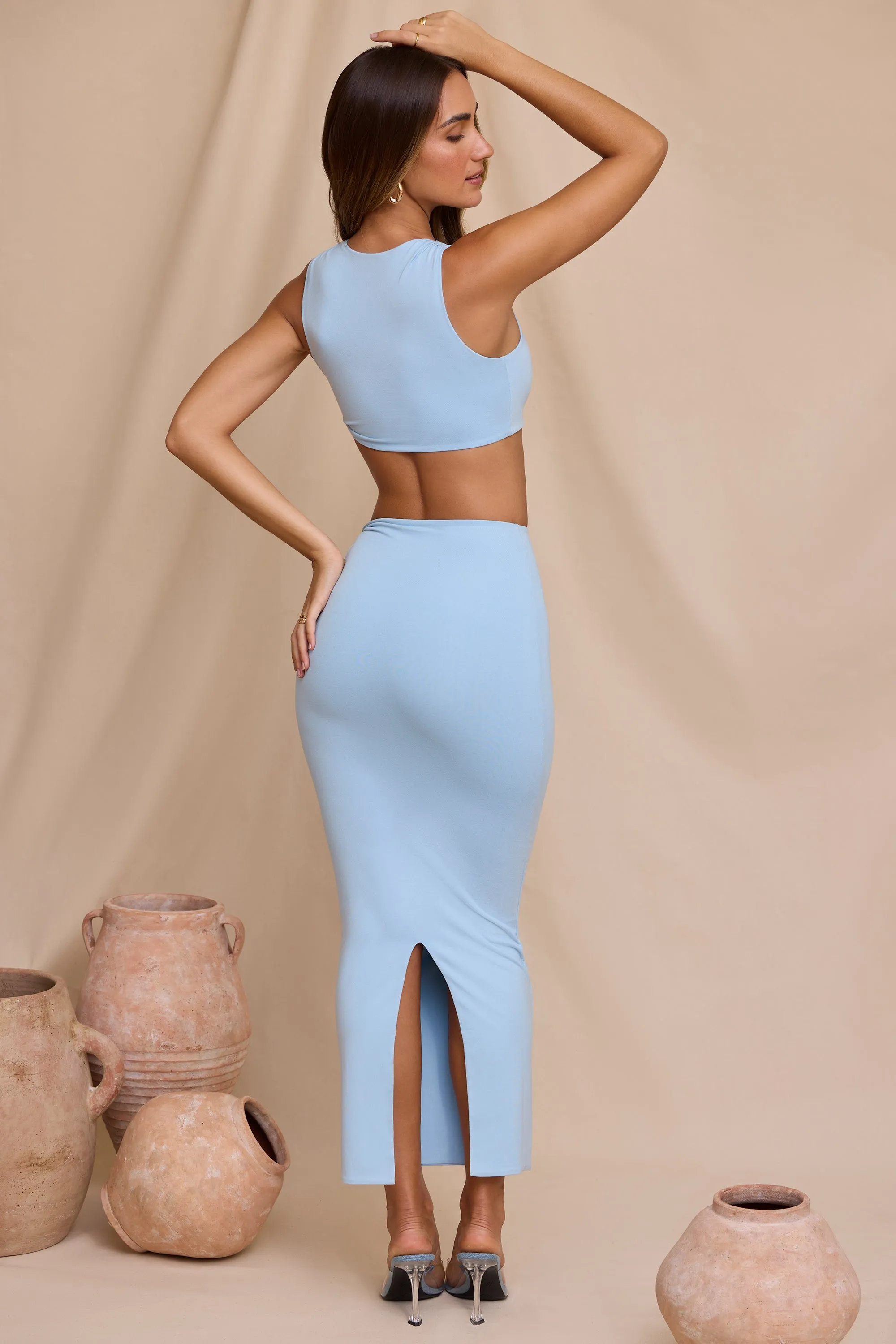 Playful Vibe Casual Feel Mid Rise Twist Maxi Skirt in Sky Blue