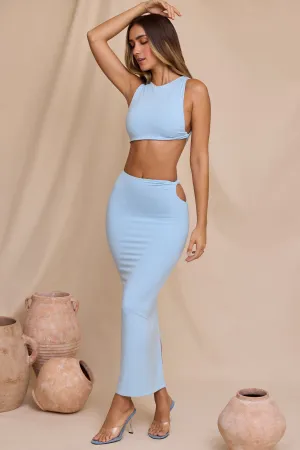 Athleisure Inspired Style Innovation Mid Rise Twist Maxi Skirt in Sky Blue