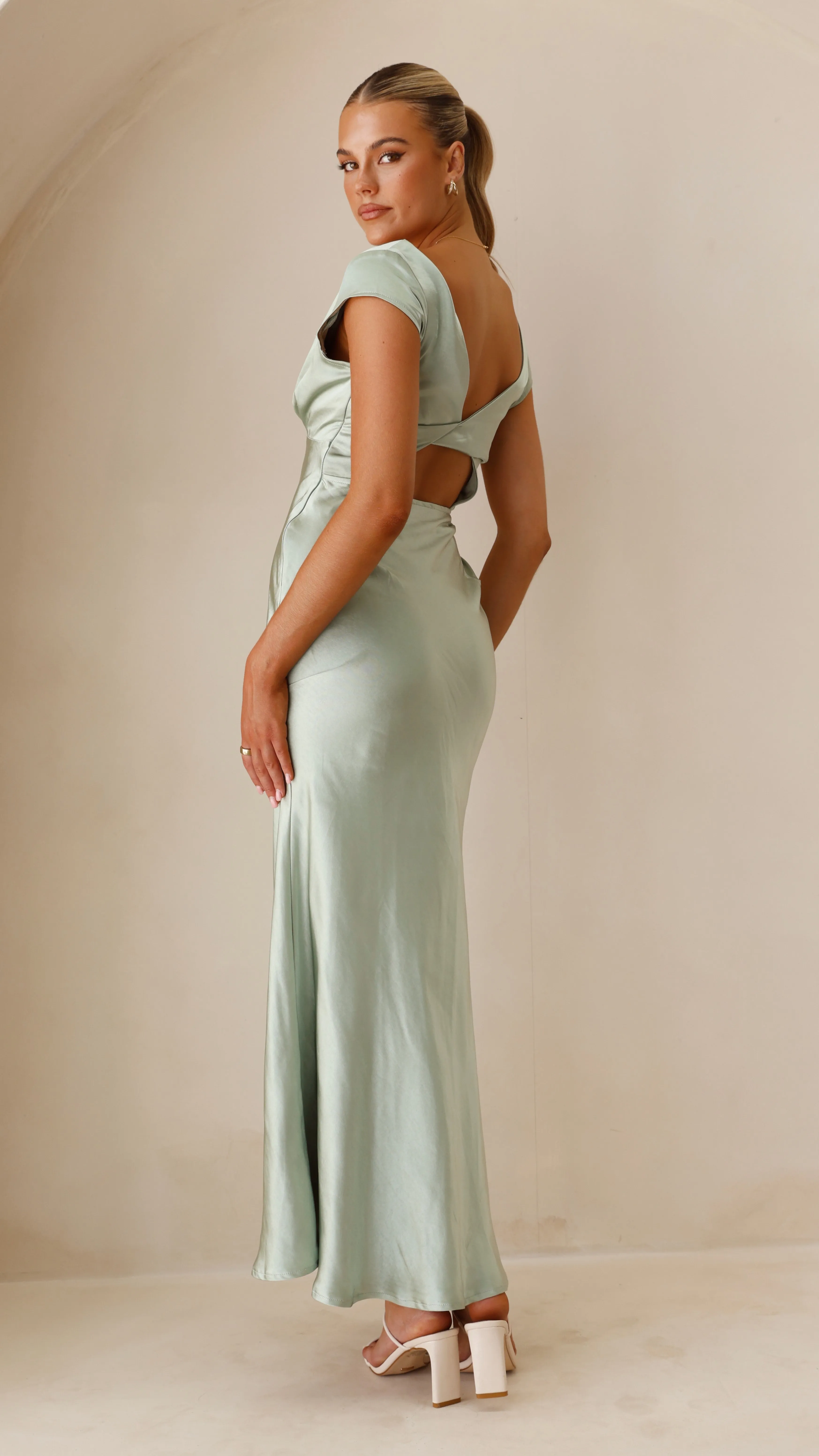 Spring Bloom handmade detail Amelia Maxi Dress - Sage