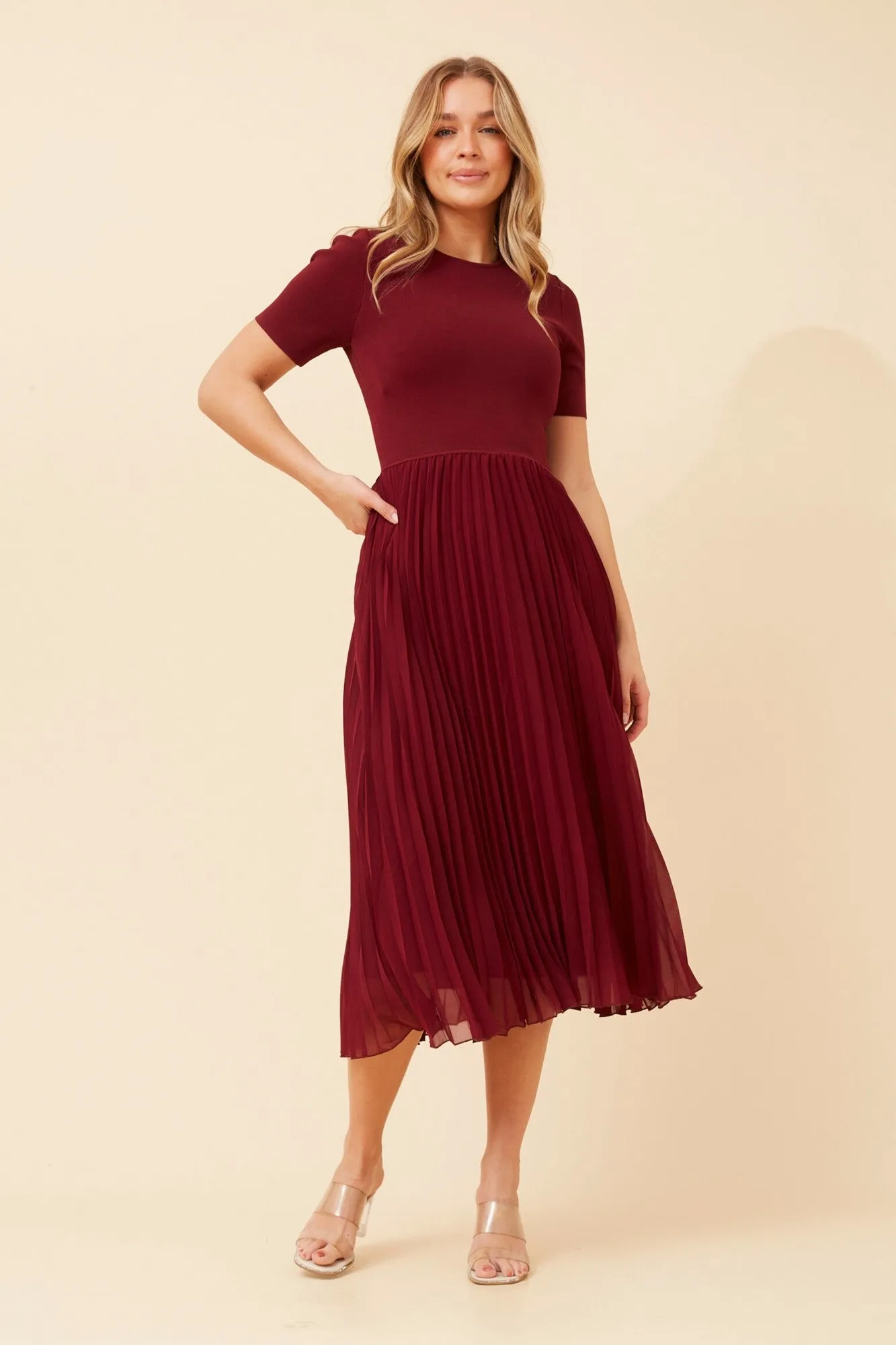 AMIRAH PLEATED KNIT DRESS Quick Ready