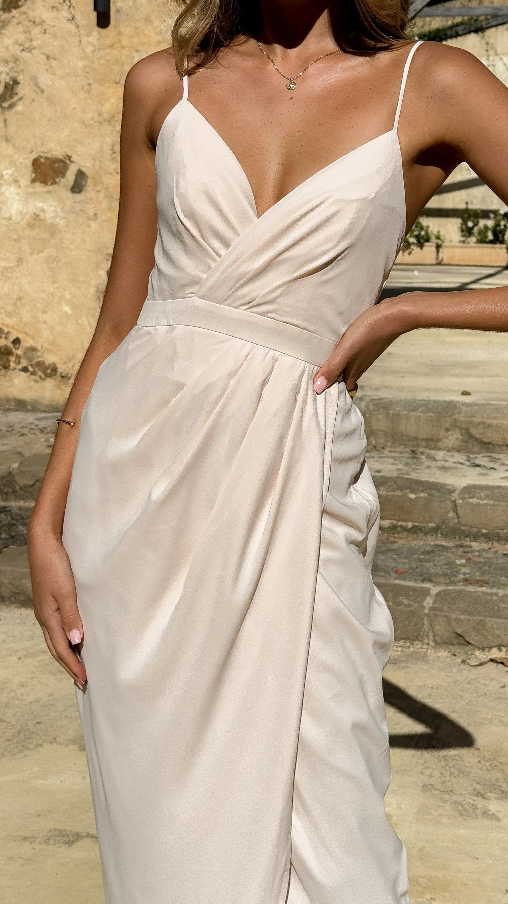 The timeless style of this dress ensures that it will remain a staple in your wardrobe for years to come chiffon flow Charlotte Draped Maxi Dress - Ivory