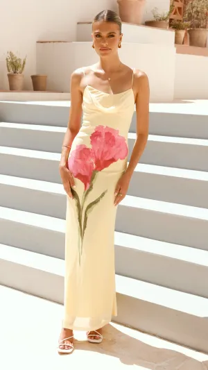 Kiaya Maxi Dress - Yellow/Blossom Elegant dress for evening Storm Calm